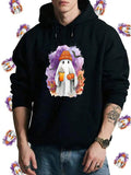 Men's Hoodie Hand Drawn Watercolor Ghost With Pumpkin And Candy Halloween Hoodie