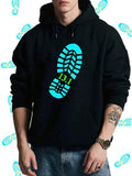 Men's Hoodie Bright Blue Running Sole With Neon Numbers Under Black Footprint
