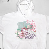 Men's Hoodie Serene Pastel Blossoms With Sakura And Pagoda Temple Scenery