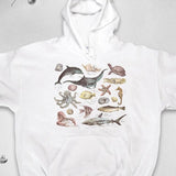 Men's Hoodie Vintage Marine Ocean Creatures Featuring Dolphins Starfish Shellfish Octopus