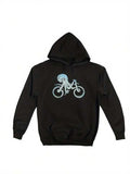 Men's Hoodie Playful Blue Octopus Riding A Bicycle Under Shaded Moonlight Hoodie