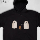 Men's Hoodie Cartoon Ghosts Roasting Marshmallow Near Glowing Campfire Hoodie