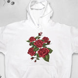 Men's Hoodie Flourishing Scarlet Roses With Lush Green Leaves White Hoodie