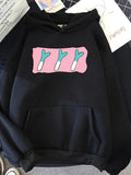 Men's Hoodie Playful Pink Background With Three Abstract Blue Sprouts