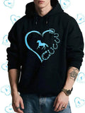 Men's Hoodie Blue Heart Outline With Paw Prints Surrounding A Playful Dog