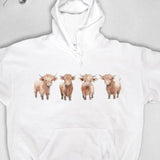 Men's Hoodie Farmyard Scene With Fluffy Brown Cows Looking Forward Under Soft Light Cow