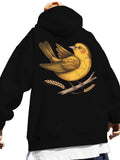 Men's Hoodie Golden Wheat Blossom Branch With Perched Cheerful Yellow Bird