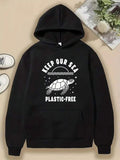 Men's Hoodie Keep Our Sea Plastic Free Floating Turtle With Stars And Peaceful Sea Turtle