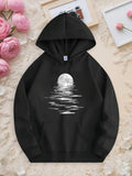 Men's Hoodie Shimmering Water Reflections Of Rising Silver Full Moon