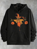 Men's Hoodie Spooky Halloween Scarecrow With Pumpkins And Perched Black Bird
