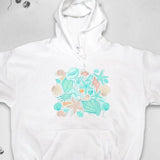Men's Hoodie Tropical Leaves With Seashells And Sand Among Summer Beach Elements