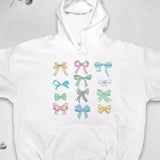 Men's Hoodie Colorful Patterned Ribbon Bows Arranged On White Hoodie