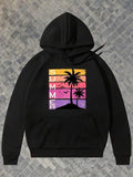 Men's Hoodie Summer Sunset Silhouette With Palm Trees And Birds Against Ocean Horizon
