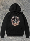 Men's Hoodie Mystic Crescent Moon With Raven Wings And Gothic Clockwork Motif