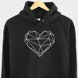 Men's Hoodie Geometric Lines Forming Sharp Facets On Large Central Heart