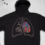 Men's Hoodie Colorful Artistic Heart Graphic With Anatomical Lungs Outlined Chest Design Hoodie
