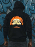 Men's Hoodie Happy Halloween Flying Bats With Leafless Tree And Glowing Moonlight Halloween