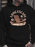 Men's Hoodie Long Escape Relaxing Wooden Beach Chair With Tropical Flowers And Palm Leaves Chair