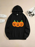 Men's Hoodie Playful Trio Of Grinning Pumpkins With Green Stems On Cozy Hoodie Pumpkins