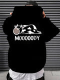 Men's Hoodie Moooody Cartoon Sleeping Cow With Playful Expression And Relaxed Pose Cow