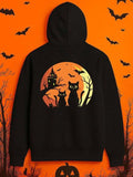 Men's Hoodie Full Moon Night With Bats Branches And Spooky Haunted Cats
