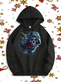 Men's Hoodie Red Eyed Ghostly Smoke Swirling Through Dark Night Skull