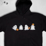 Men's Hoodie Halloween Night With Friendly Ghosts Wearing Hats Holding Pumpkin Ghost