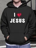 Men's Hoodie I Love Heart Graphic With White Bold Letters Jesus