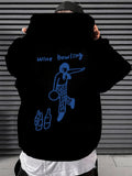 Men's Hoodie Wine Bowling Doodle Style With Bottles And Playful Character
