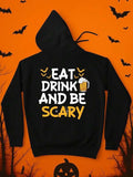 Men's Hoodie Eat Drink And Be Scary Halloween With Bats And Beer Mug Hoodie