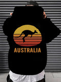 Men's Hoodie Australia Sunset Silhouette With Jumping Kangaroo Among Striped Horizon