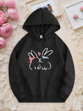 Men's Hoodie Minimalist Outline Style Drawing With Two Cartoon Rabbits Bunny