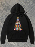 Men's Hoodie Stacked Colorful Books Arranged As A Festive Tree