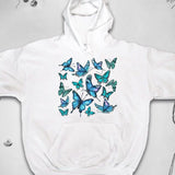 Men's Hoodie Blue Winged Butterflies Swarming In A Dreamy Garden Butterfly