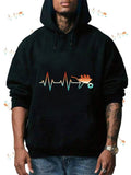 Men's Hoodie Colorful Pulse Line With Pizza Resting On Heartbeat Chart