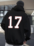 Men's Hoodie Bold White Number Seventeen On Black Hoodie Back