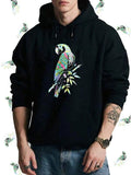 Men's Hoodie Vivid Tropical Leaves And Colorful Parrot Sitting On A Branch Parrot