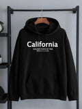 Men's Hoodie California Bold White Letters Over Classic Black Hoodie