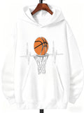 Men's Hoodie Heartbeat Line With Orange Ball Above Basketball Hoop