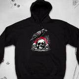 Men's Hoodie Dark Crow With Crimson Sun On Skull