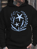 Men's Hoodie Delicate Blue Oceanic Leaves With Starfish Surrounded By Gentle Seaweed Starfish