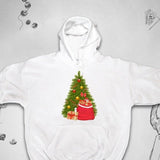 Men's Hoodie Festive Holiday Green Tree With Colorful Presents And Gift Bag Christmas Tree