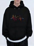 Men's Hoodie Colorful Heartbeat Line Among Neon Outlines Featuring A Happy Cat