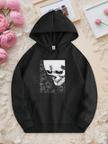 Men's Hoodie Shadowy Floral Background With Grinning Skull Surrounded By Black Leaves Skull