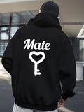 Men's Hoodie Mate Bold Heart Shaped Key Design On Black Hoodie