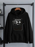 Men's Hoodie Playful Artistic Illustration With Minimalist Lines Silly Camera Holding Cat
