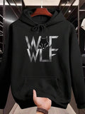 Men's Hoodie Silver Reflections Shining Sharp Lines With Stylized Wolf Face Hoodie