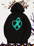 Men's Hoodie Awareness Ribbon Crossed Over Heart Shaped Teal Graphic Hoodie