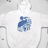 Men's Hoodie Blue Moonlight With Leaves And Majestic Crane Bird