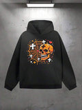 Men's Hoodie Orange Skull With Crosses Surrounded By Web And Stars Hoodie